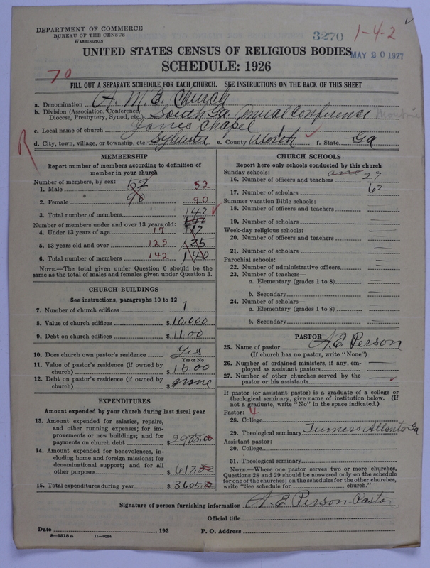 schedule with information about an African Methodist Episcopal church