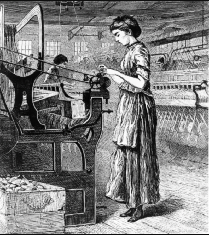 a woman at a loom weaving fabrics