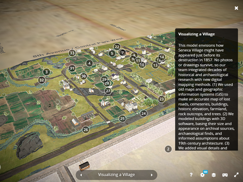 Screenshot of the landing page for Envisioning Seneca Village's 3D model.