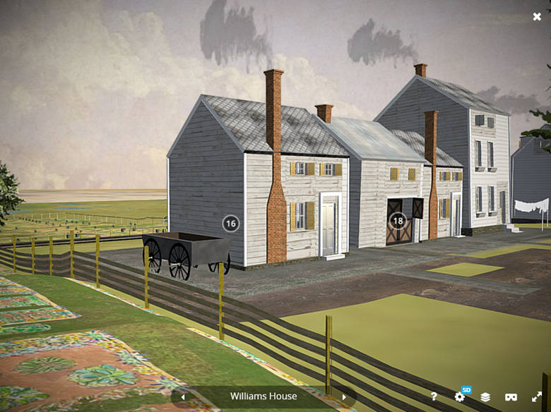 Screenshot of Envisioning Seneca Village, Andrew Williams house. Williams was the first person to buy land in Seneca Village. He paid $125 for three plots of land.