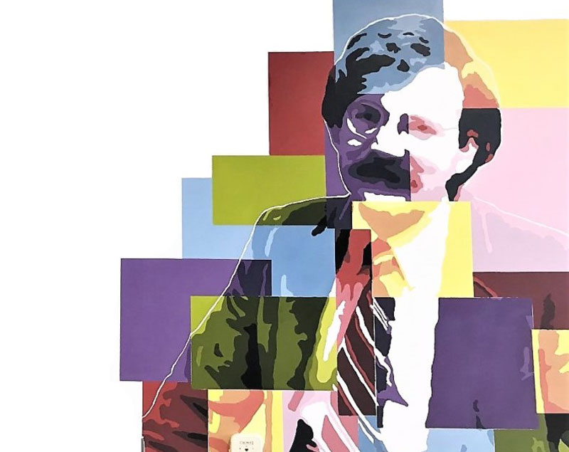 Mural of Roy Rosenzweig on display at RRCHNM’s office.