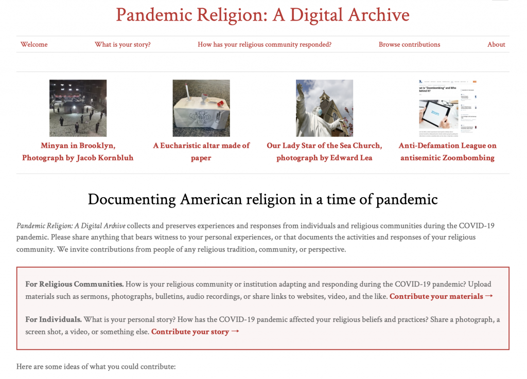Screenshot of the Pandemic Religion website