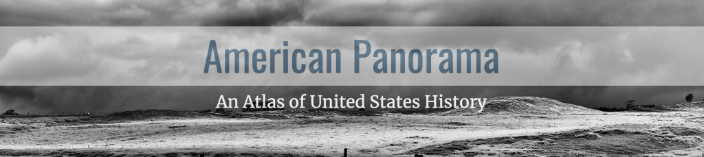 American Panorama, An Atlas of United States History. Black and White image of open grass field.
