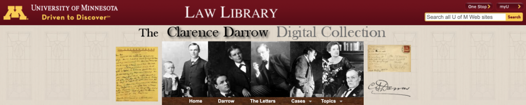 An overview of The Clarence Darrow Digital Collection website, featuring photos of him with his family.