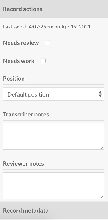 screenshot of DataScribe interface showing where to insert transcriber notes