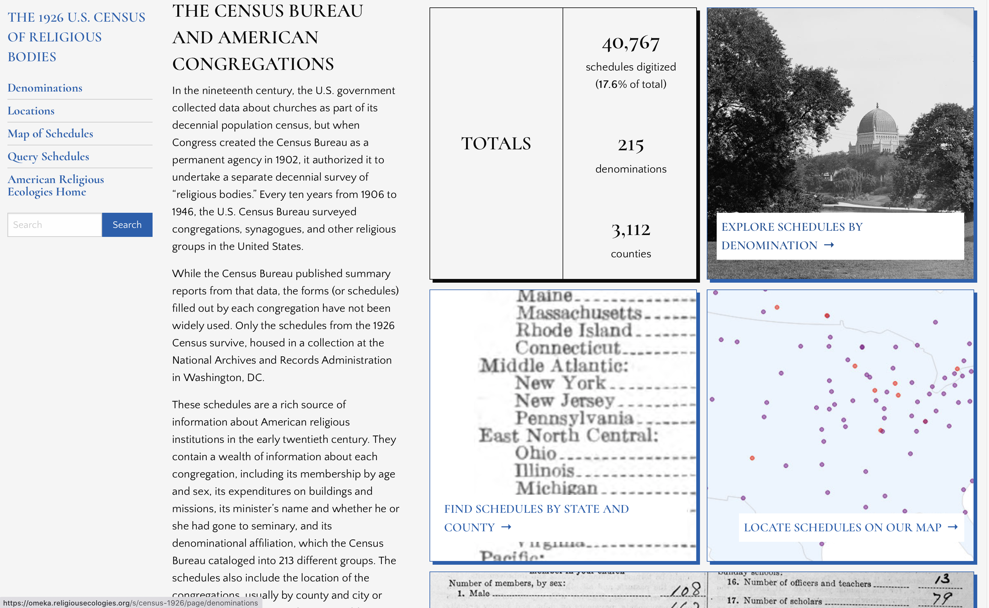 Screenshot of the website that hosts the digitized census documents