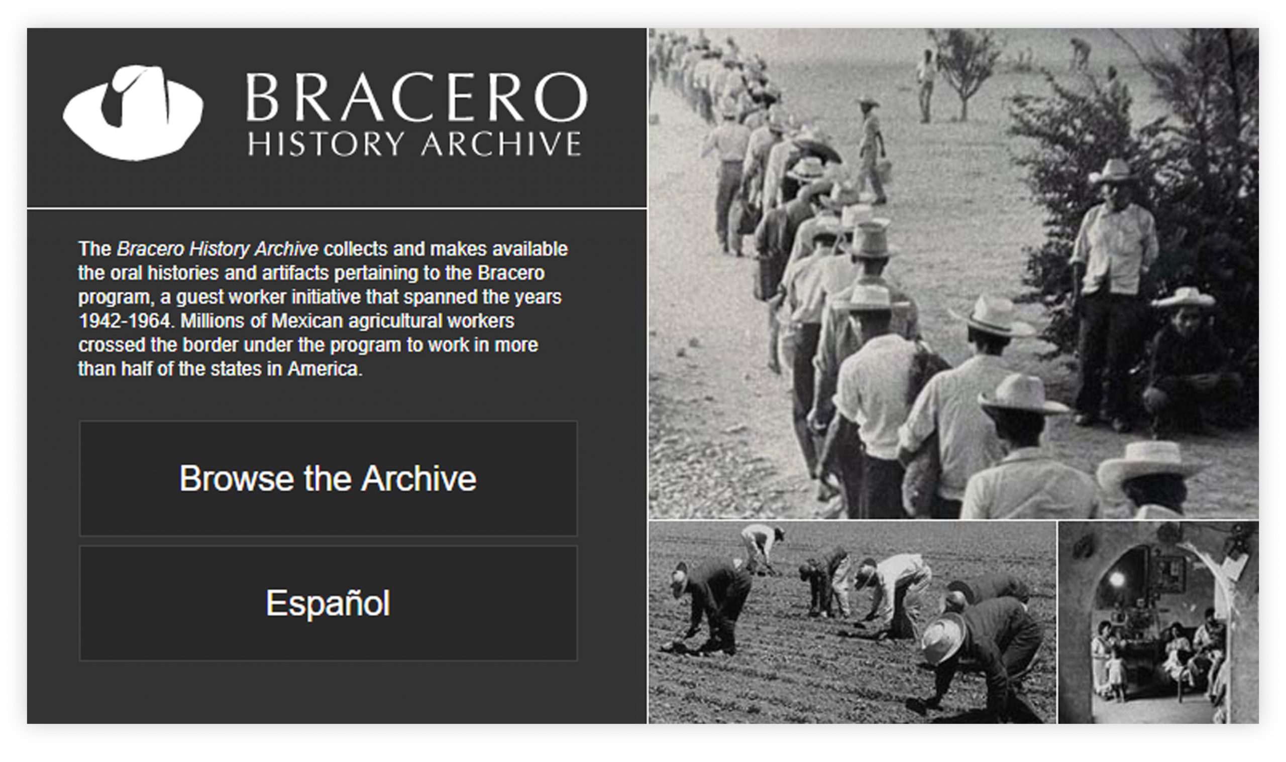 Screengrab of the Bracero History Archive website landing page.