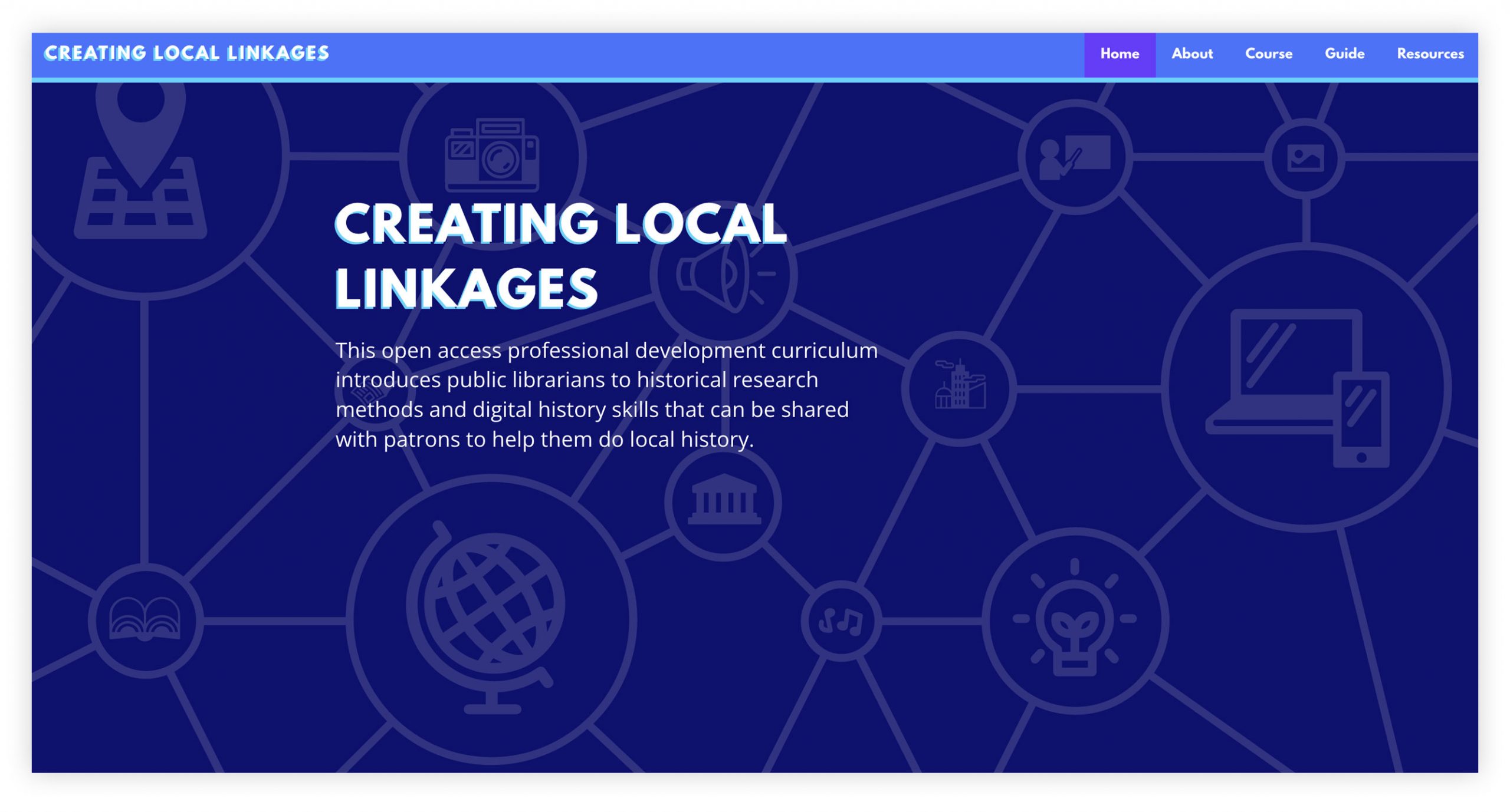 Screengrab of the Creating Local Linkages website home page.