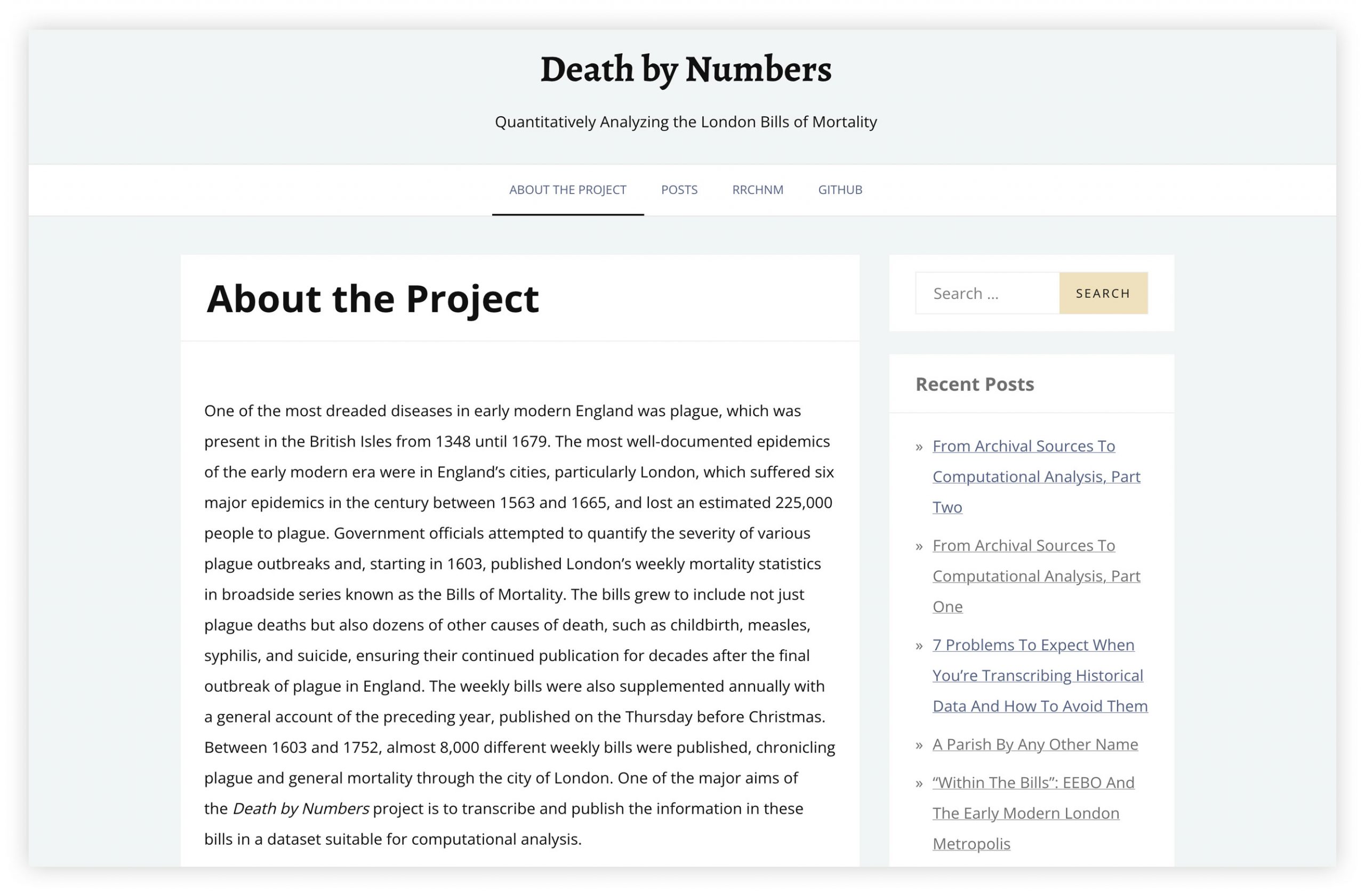 Screengrab of the Death by Numbers website About page.
