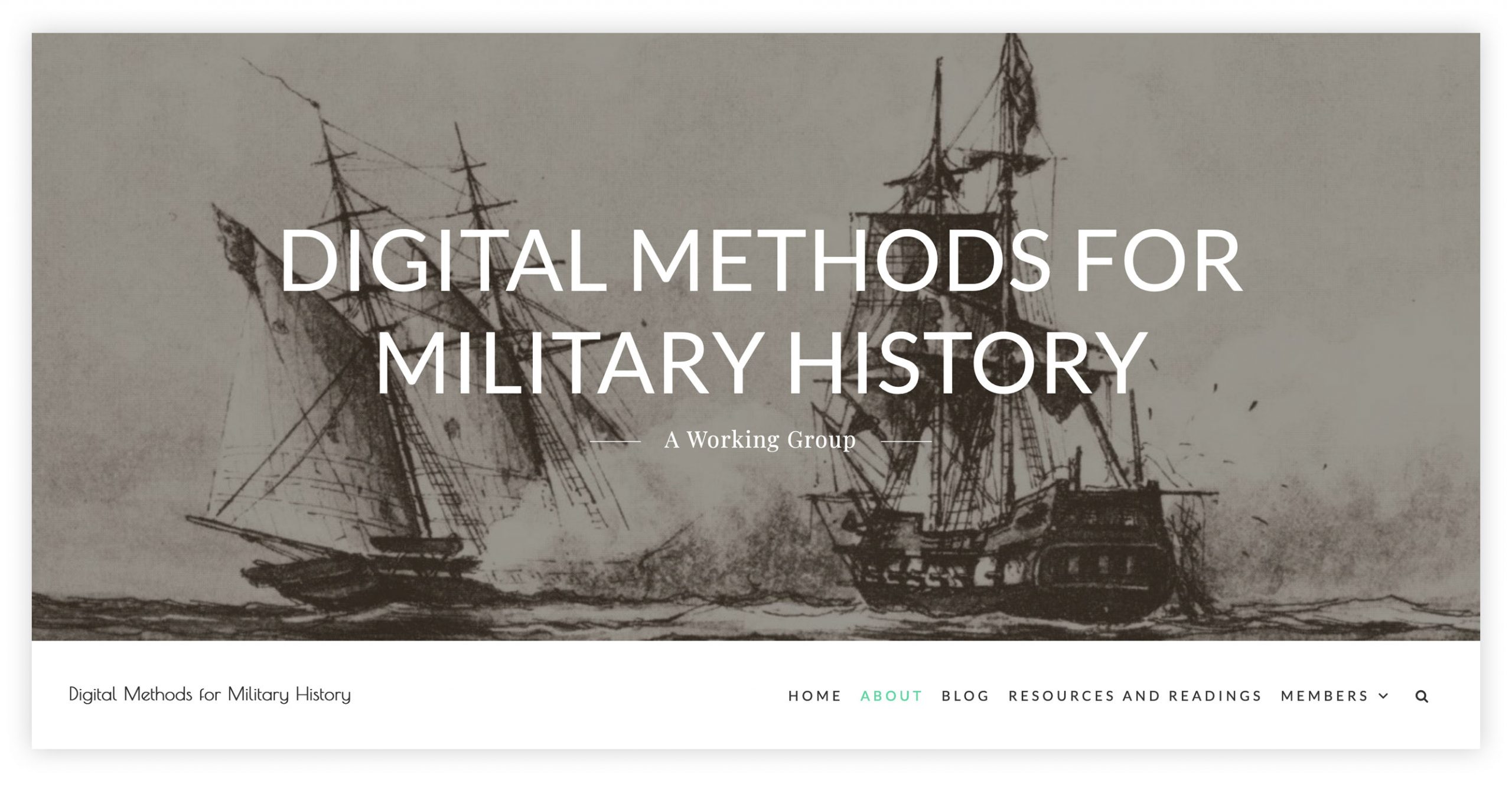 Screengrab of the Digital Methods for Military History website hero image and navigation.