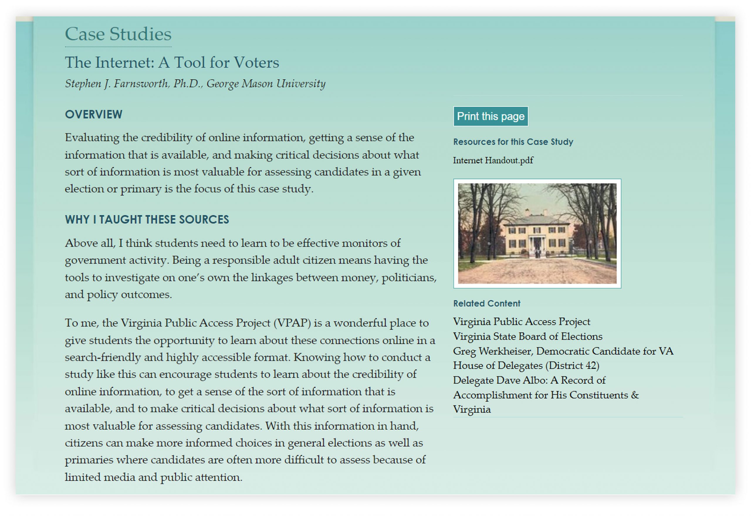 Screengrab of the For Virginians: Government Matters website Case Studies page.
