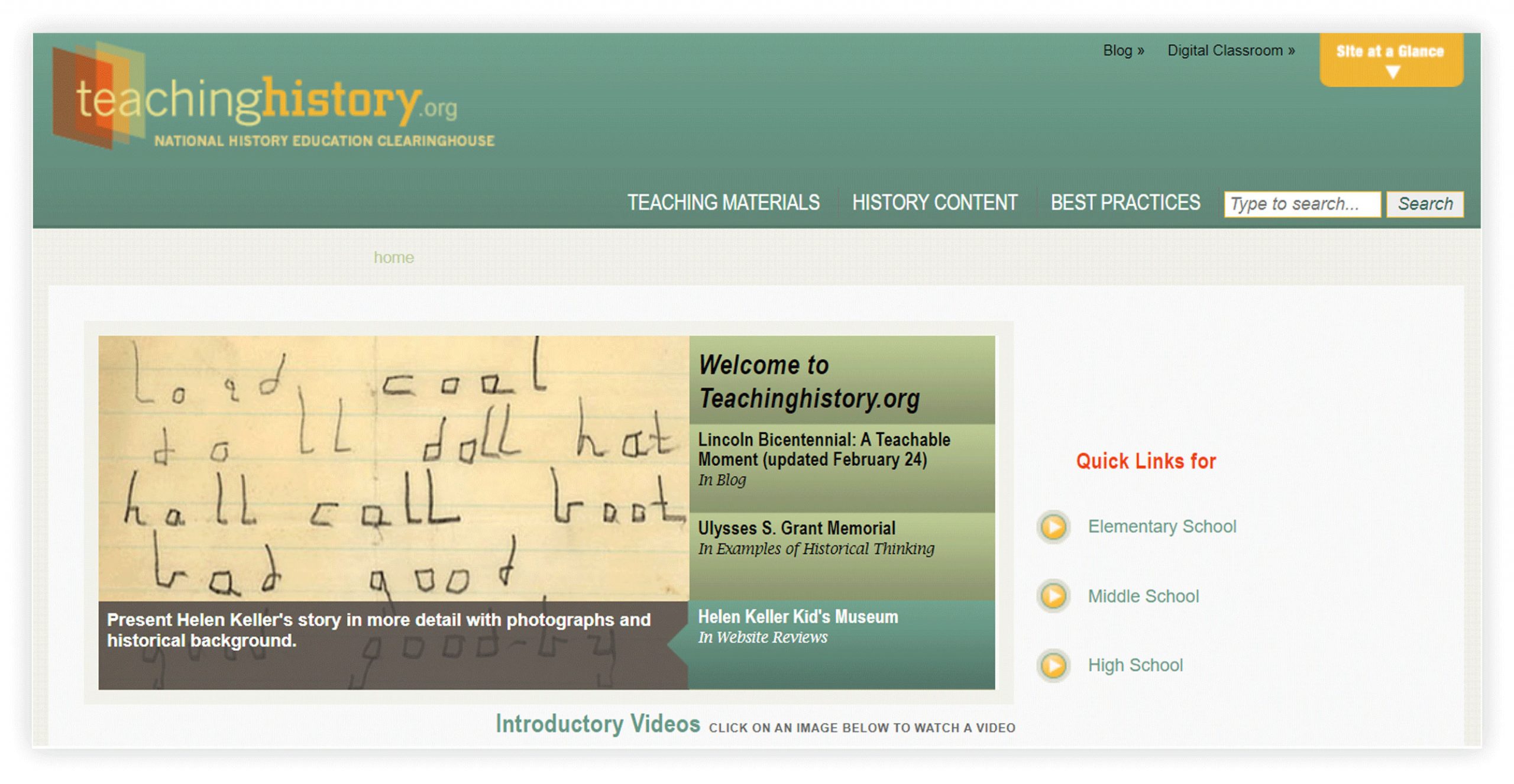 Screengrab of the TeachingHistory.org website home page.