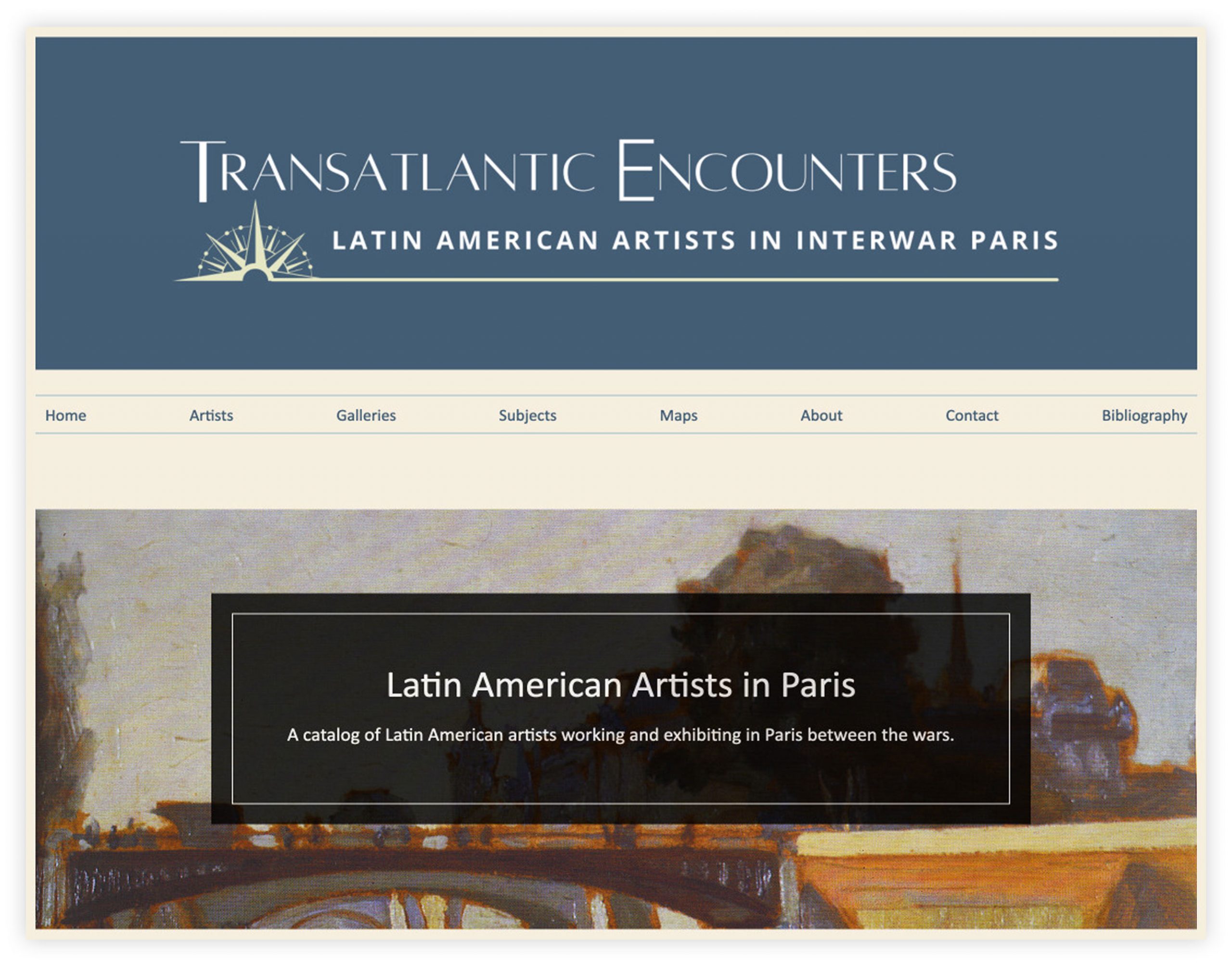 Screengrab of the Transatlantic Encounters: Latin American Artists in Interwar Paris website home page.