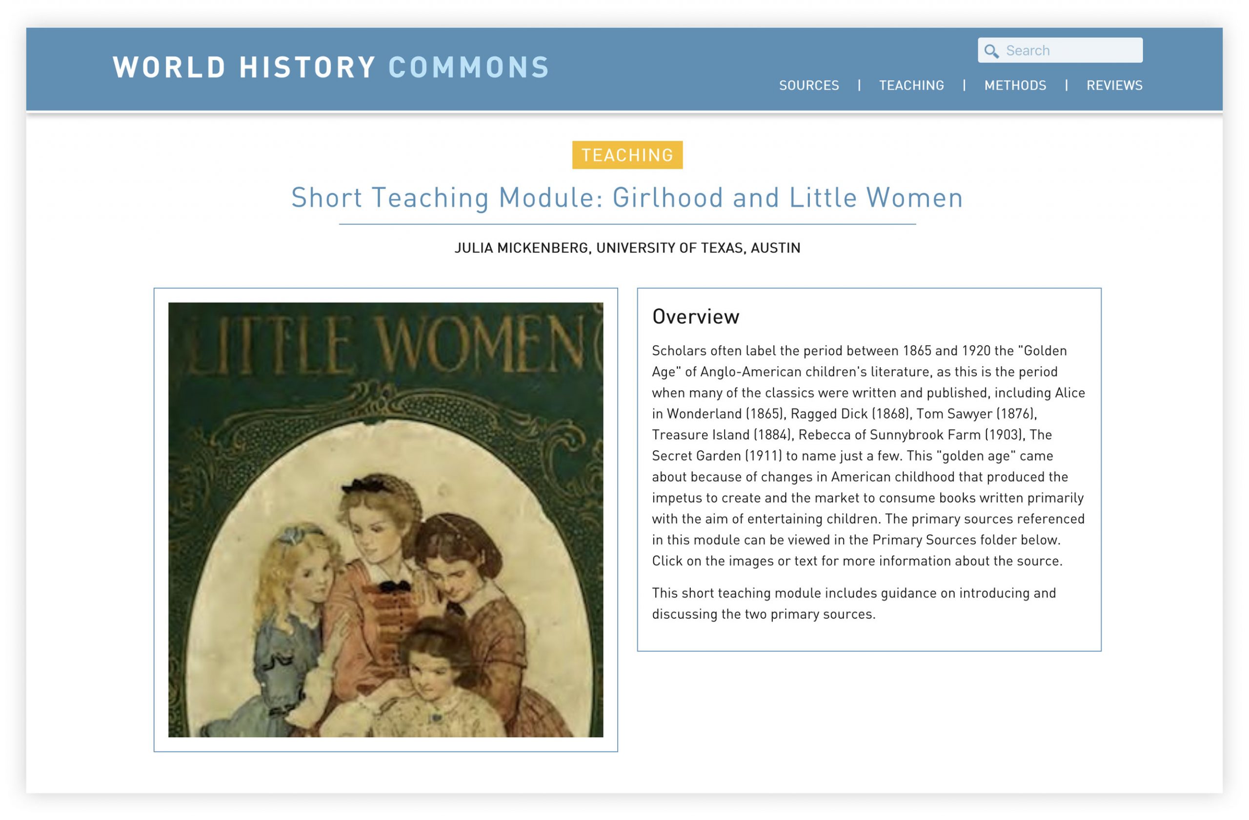 Screengrab from the World History Commons website Teaching page.