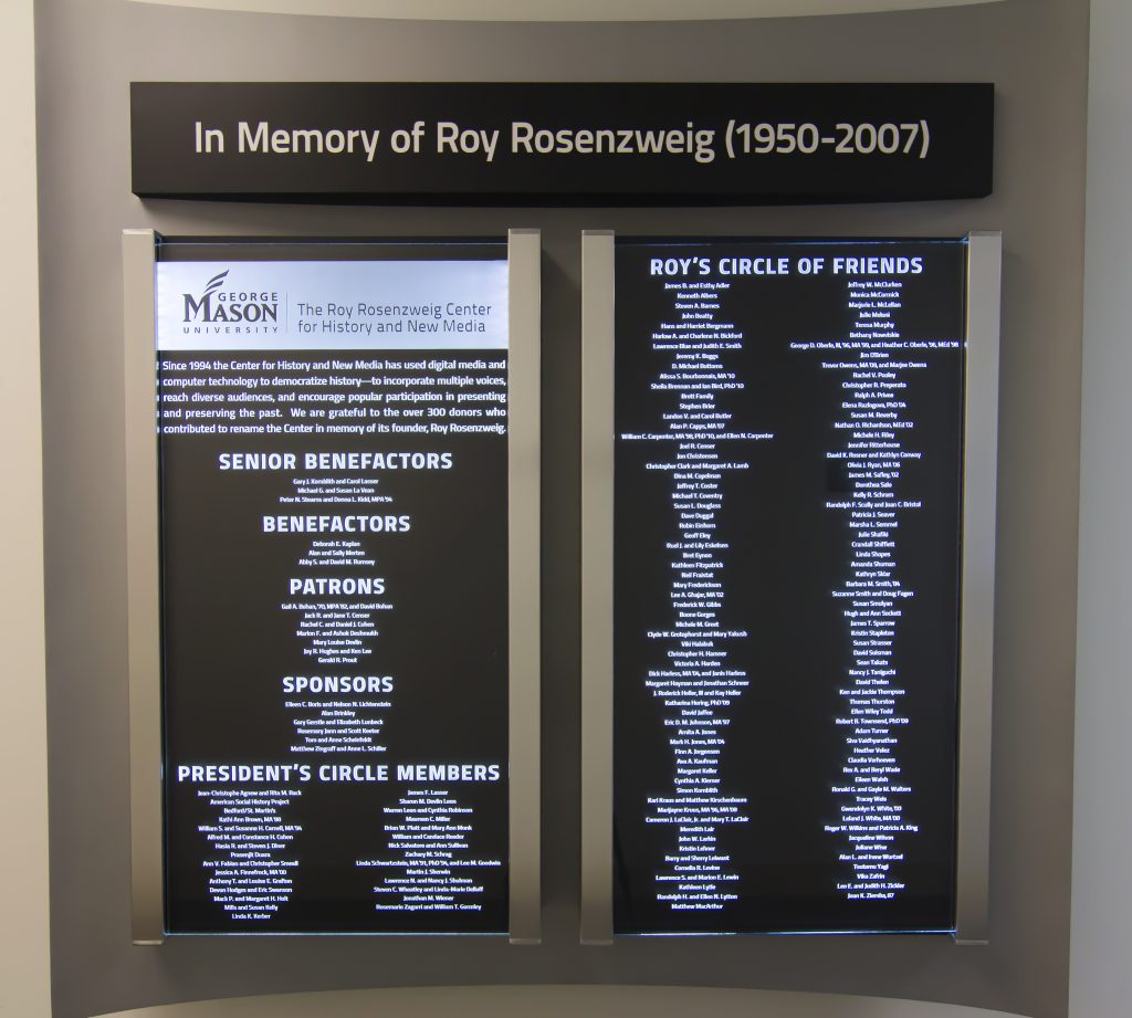 Plaque of RRCHNM donors for the naming campaign.