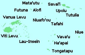 Map depicting the islands within the sphere of influence of the Tongan Empire.
